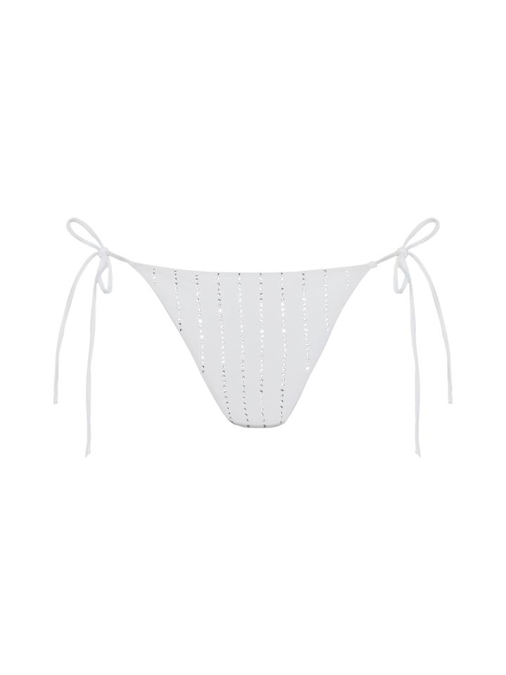 Marielle – Klassische Badehose in Weiß mit gestreifter Strassverzierung