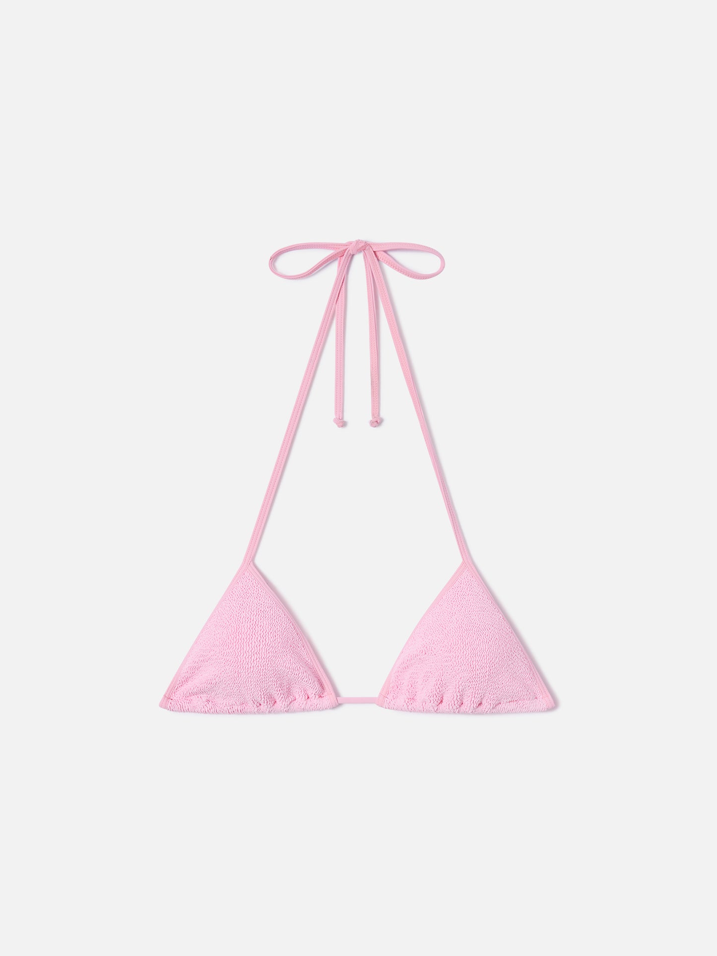 Leah String triangle bikini top in pink with white trims