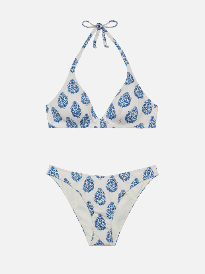 Bikini triangolo fisso Gaia Lido con slip classico e stampa paisley
