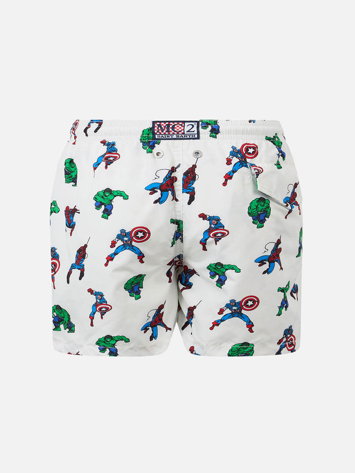 Boy lightweight fabric swim-shorts Jean Lighting with Marvel superheroes print | MARVEL SPECIAL EDITION - MC2 Saint Barth