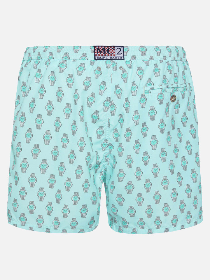 Lightweight fabric swim shorts Lighting with watch print - MC2 Saint Barth