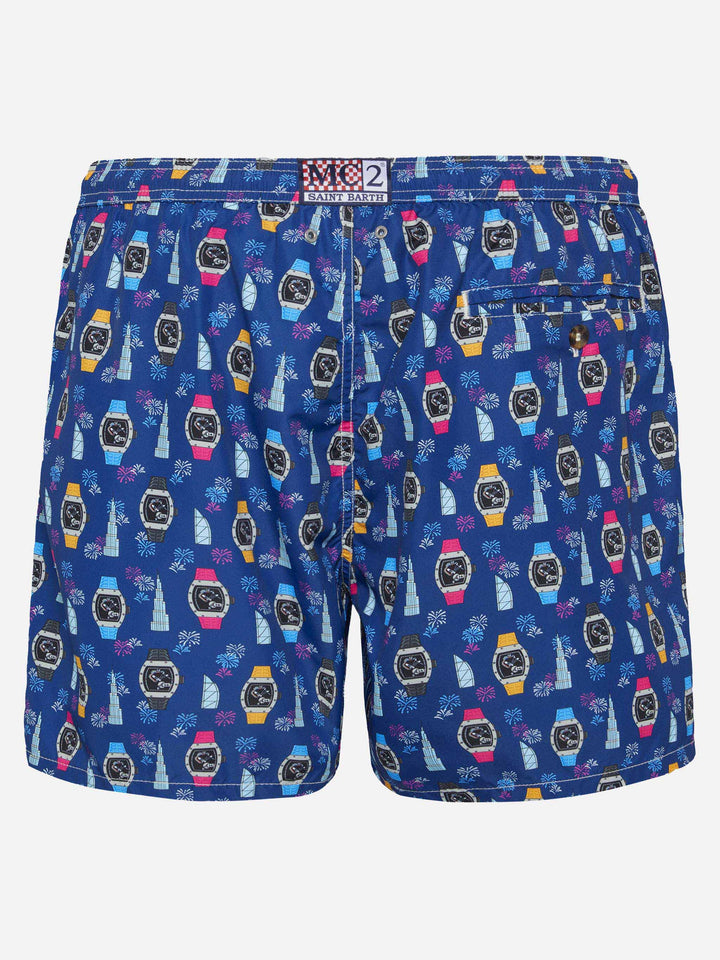 Lightweight fabric swim shorts Lighting with watch print - MC2 Saint Barth