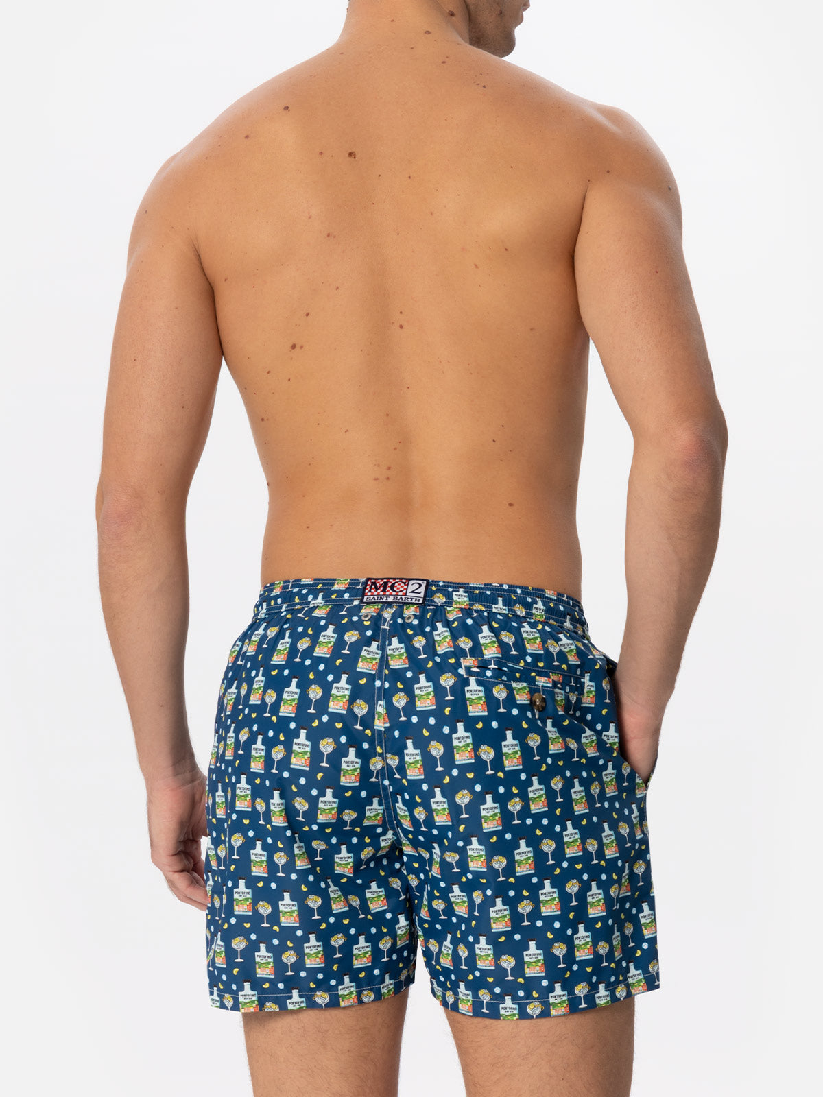 Man light fabric swim shorts with Portofino gin print | PORTOFINO DRY GIN SPECIAL EDITION - MC2 Saint Barth