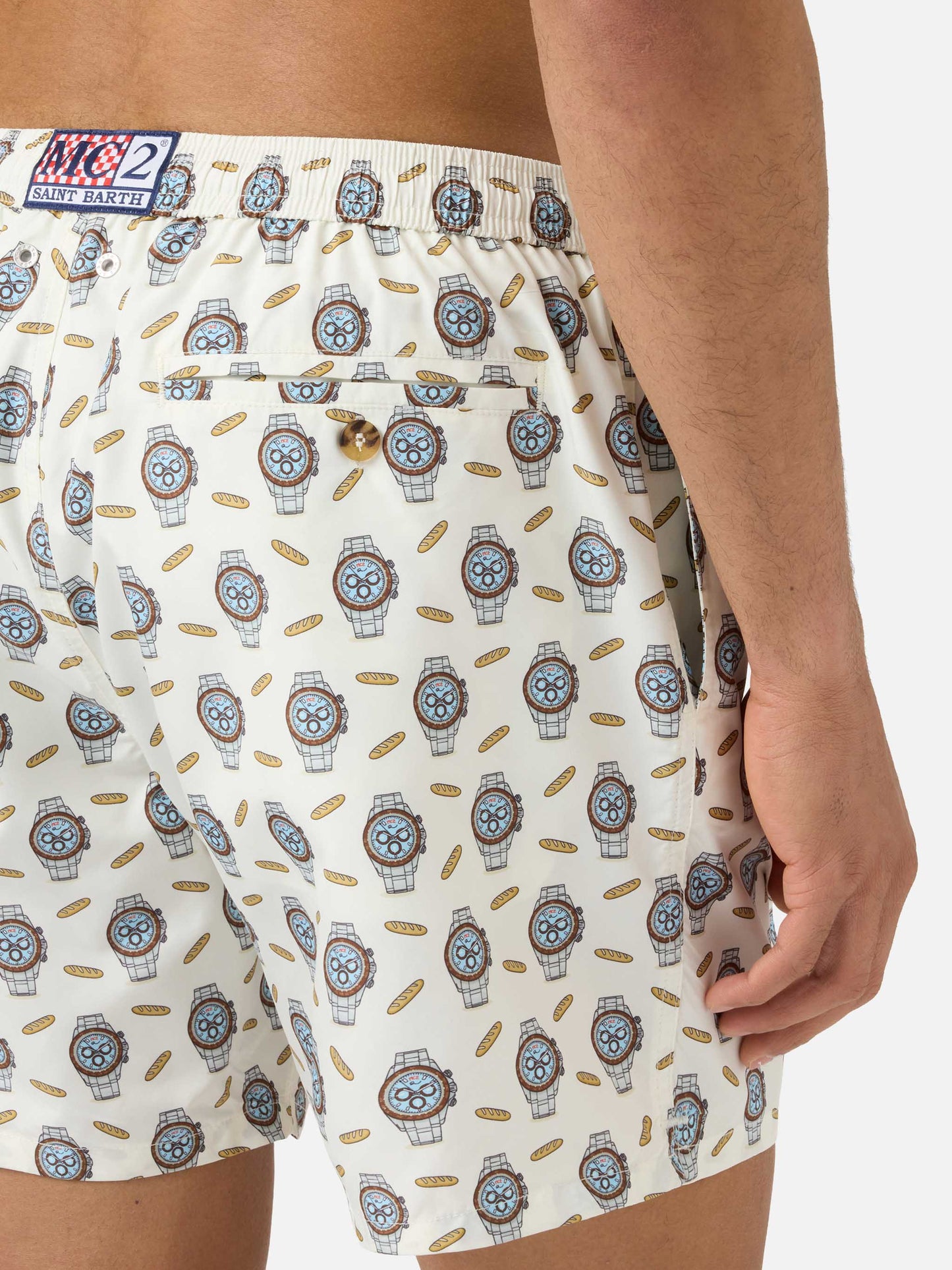 Short de bain Micro White Lighting avec imprimé montres et baguettes