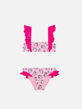 Mädchen-Bandeau-Bikini mit Rüschen und Einhorn-Print