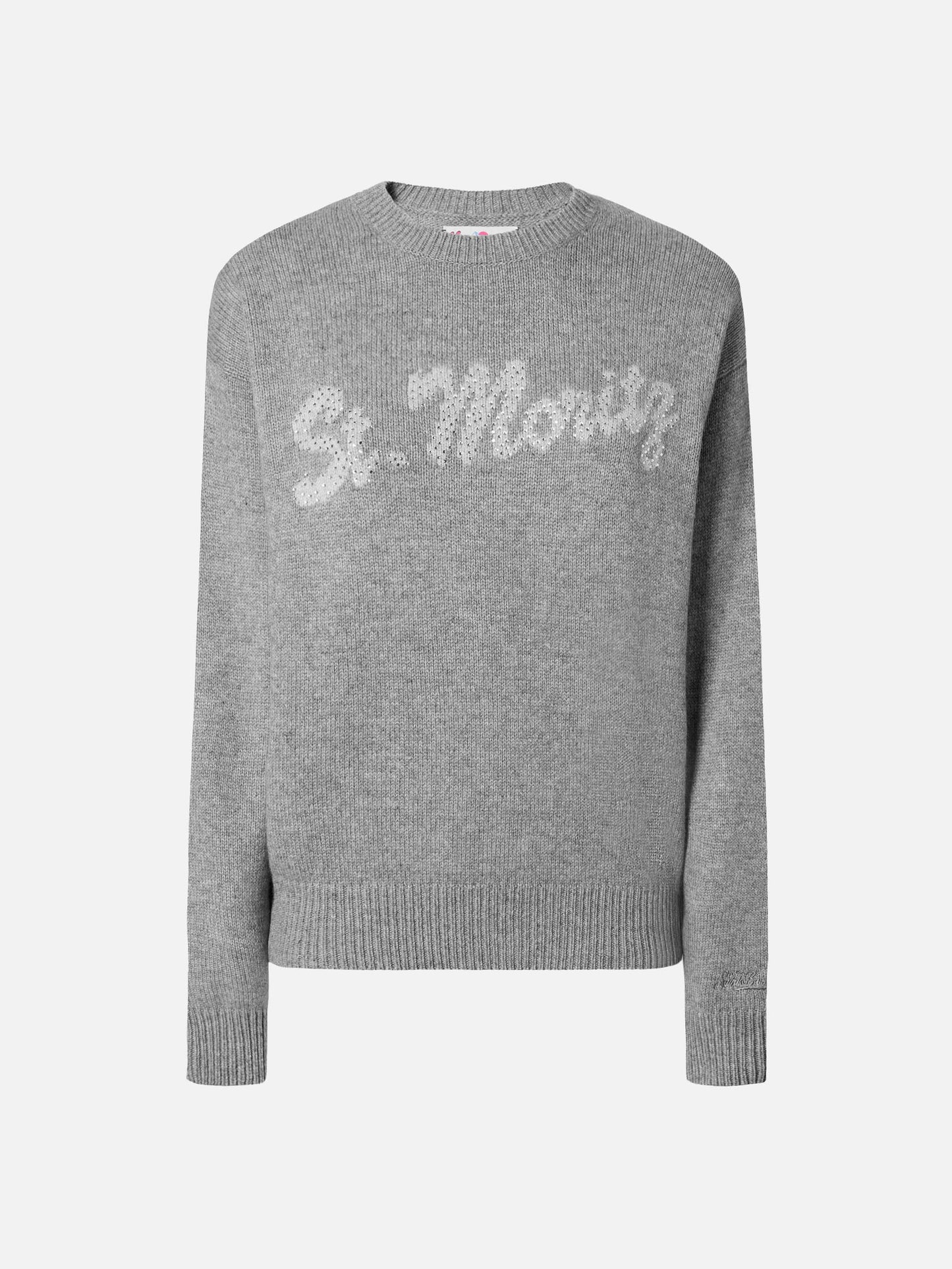 Grey crewneck Louise with St. Moritz rhinestones embellishment | ST. MORITZ TOP OF THE WORLD SPECIAL EDITION