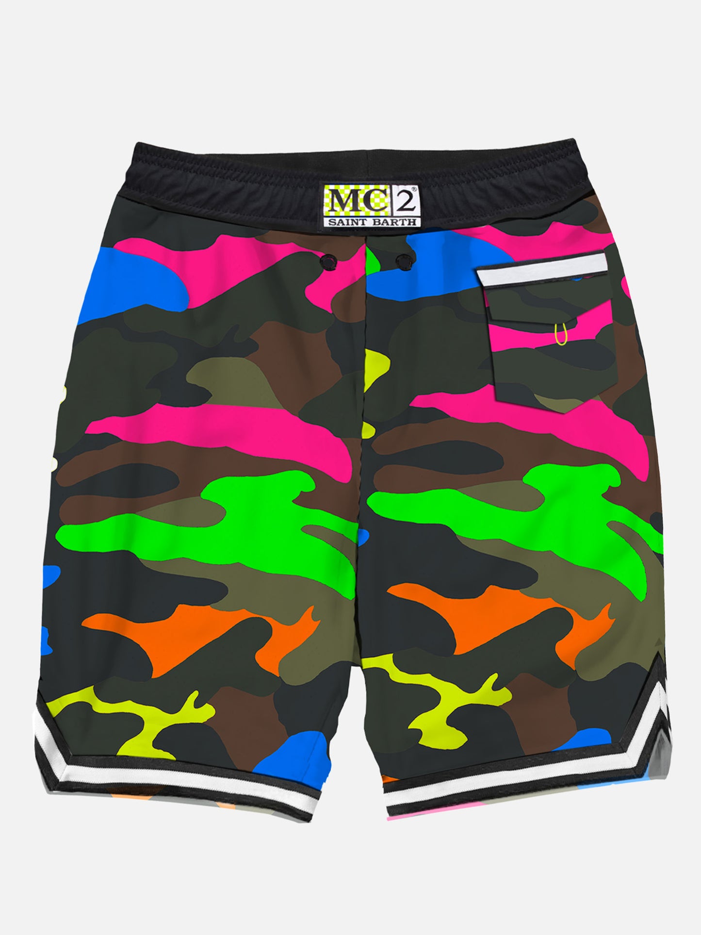 Badeshorts im Camouflage-Fluo-Mehrfarben-Surf-Stil