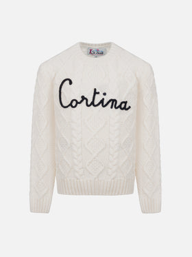 Girl cable knit sweater Malmo with Cortina embroidery - MC2 Saint Barth
