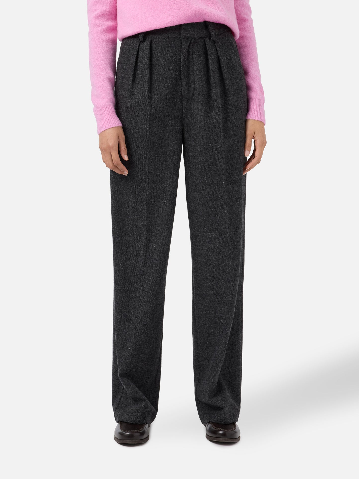 Marcel straight-leg trousers in pure wool grey melange with pleats