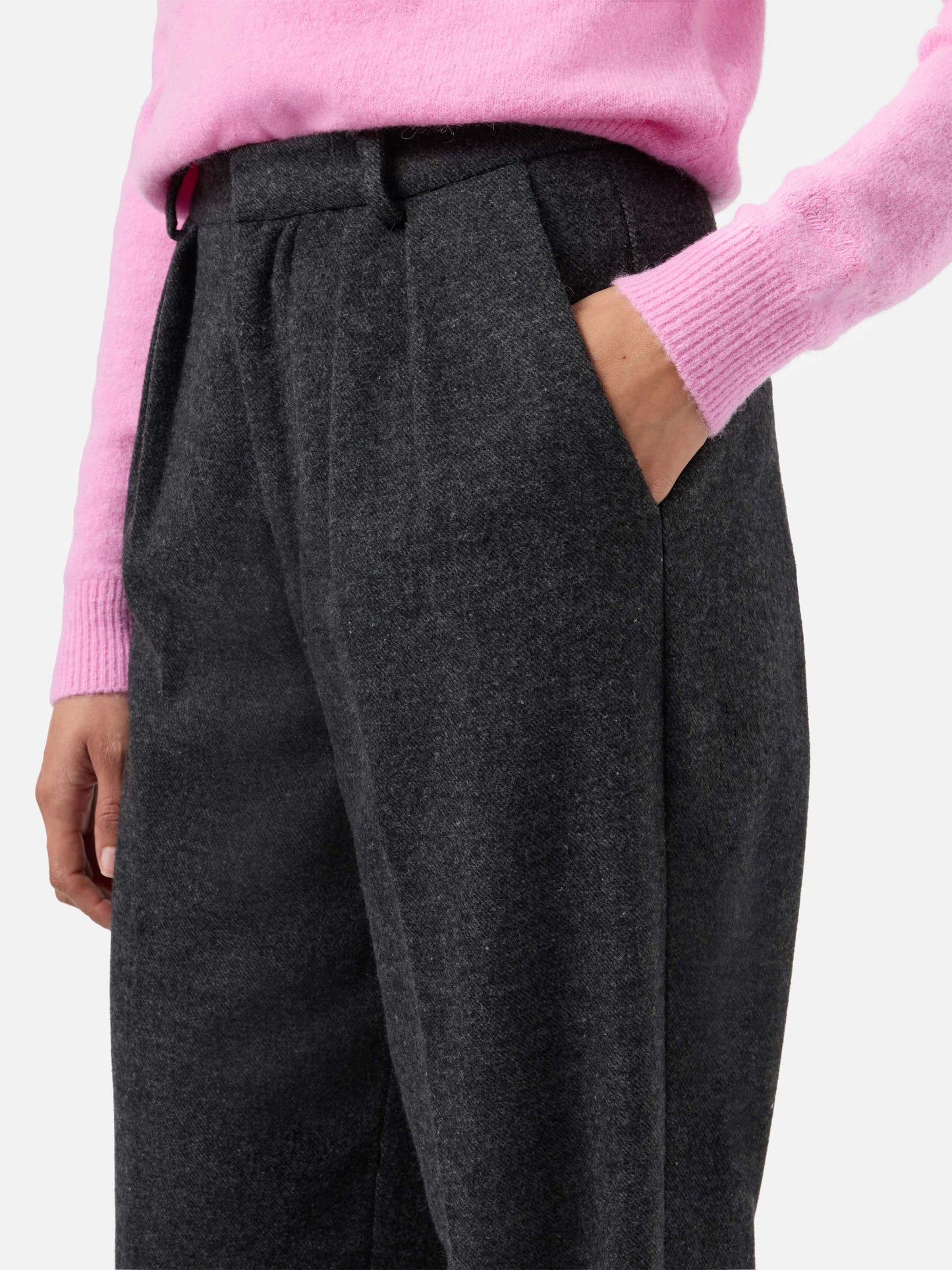 Marcel straight-leg trousers in pure wool grey melange with pleats