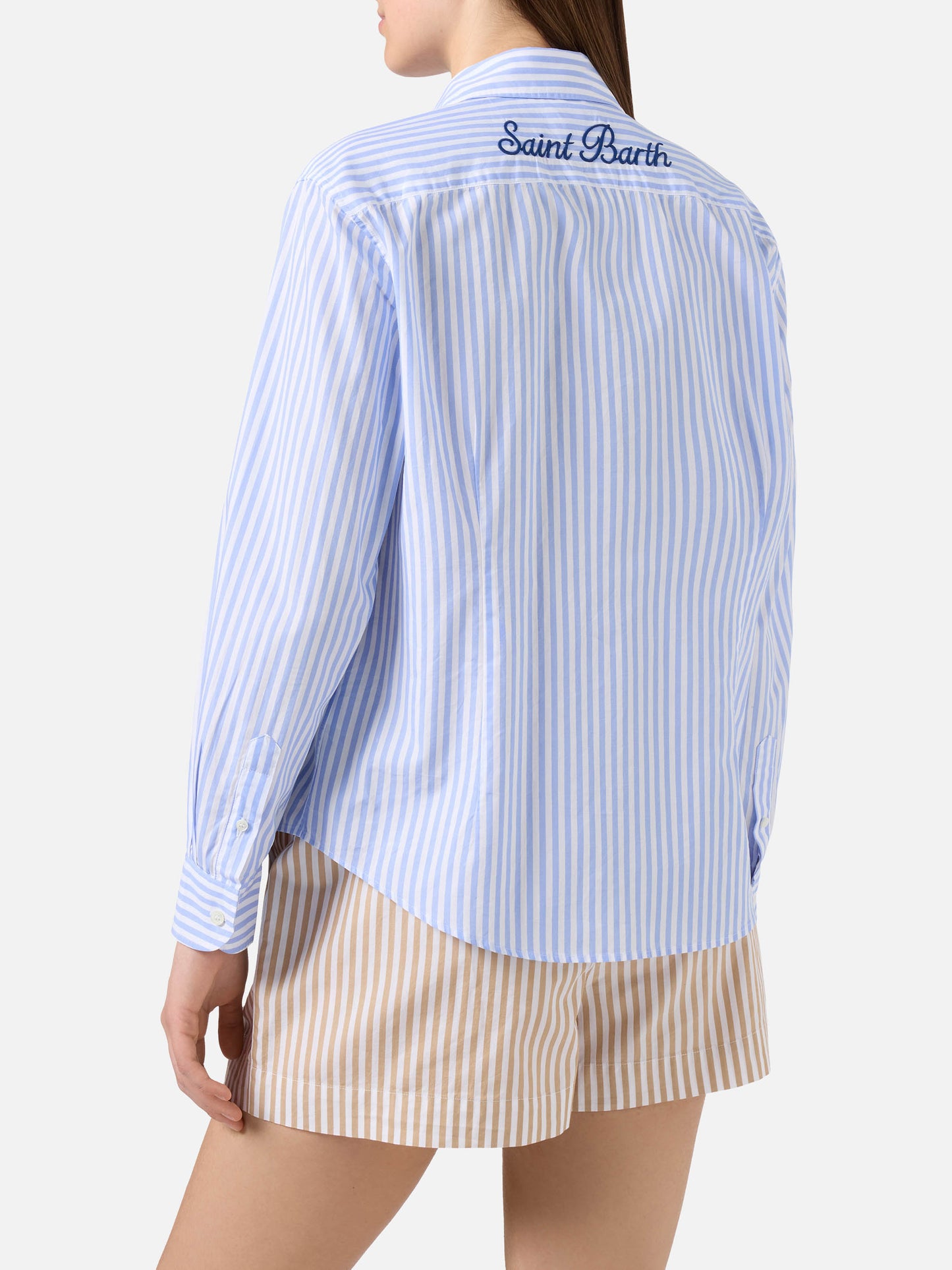Camisa Meredith de algodón con rayas azules y bordado Saint Barth