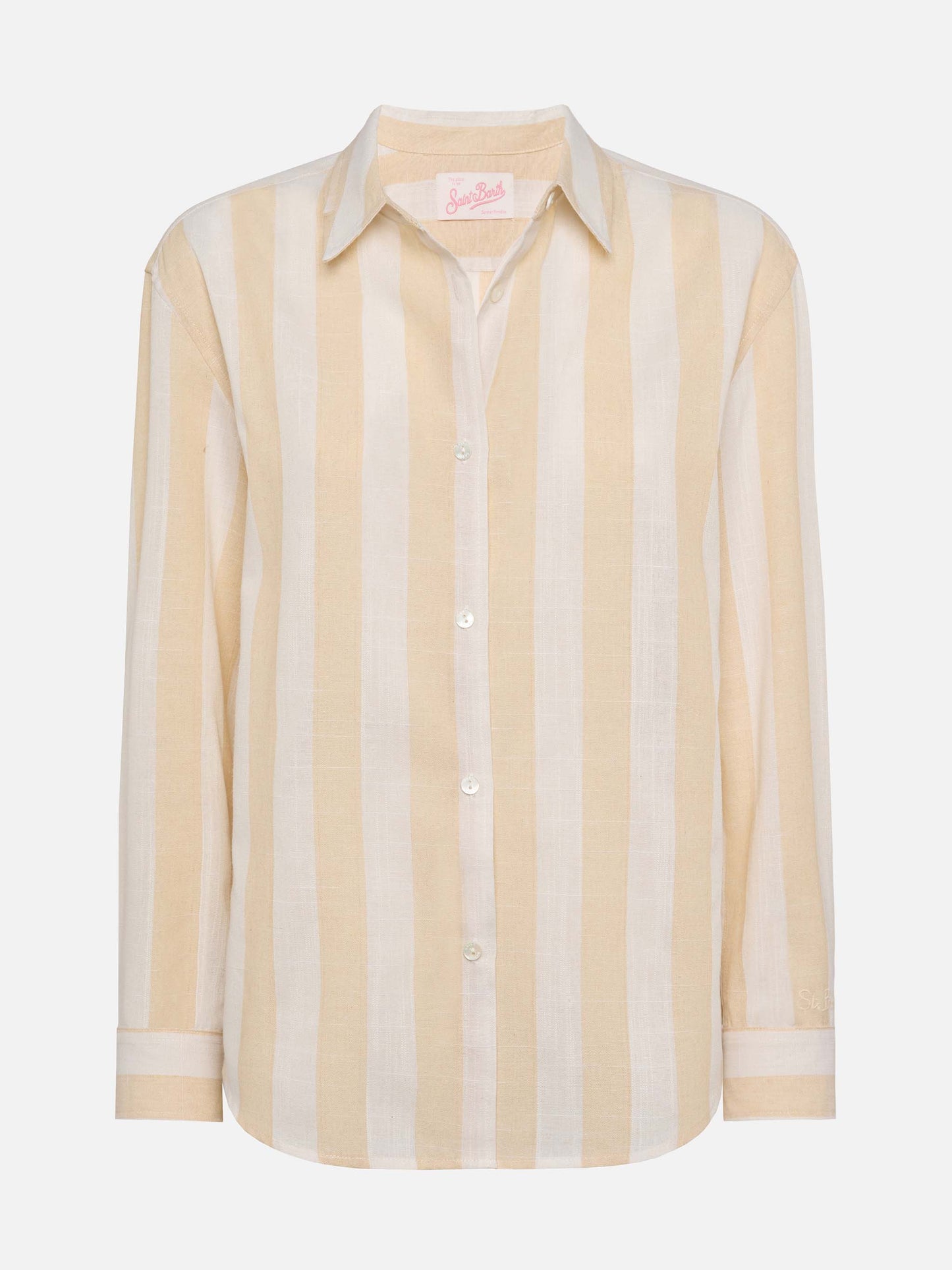 Meredith linen classic shirt with beige striped print - MC2 Saint Barth