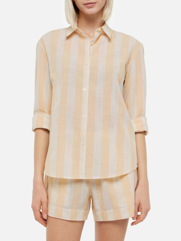 Camicia classica Meredith con stampa a righe beige
