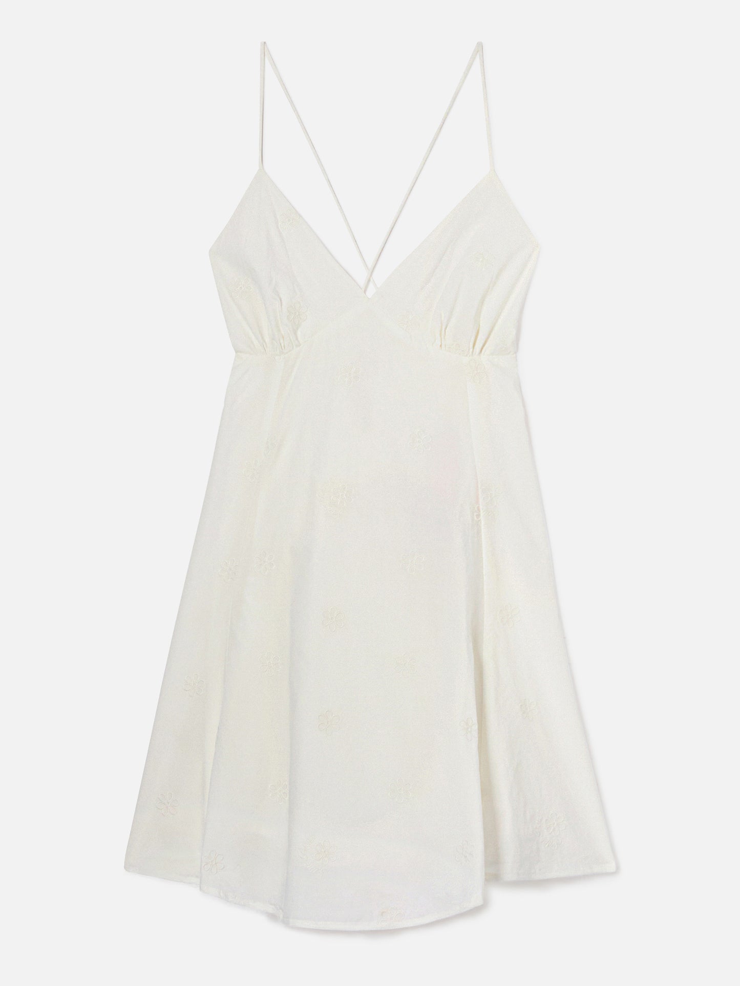 Short Marge dress in white cotton with floral embroidery