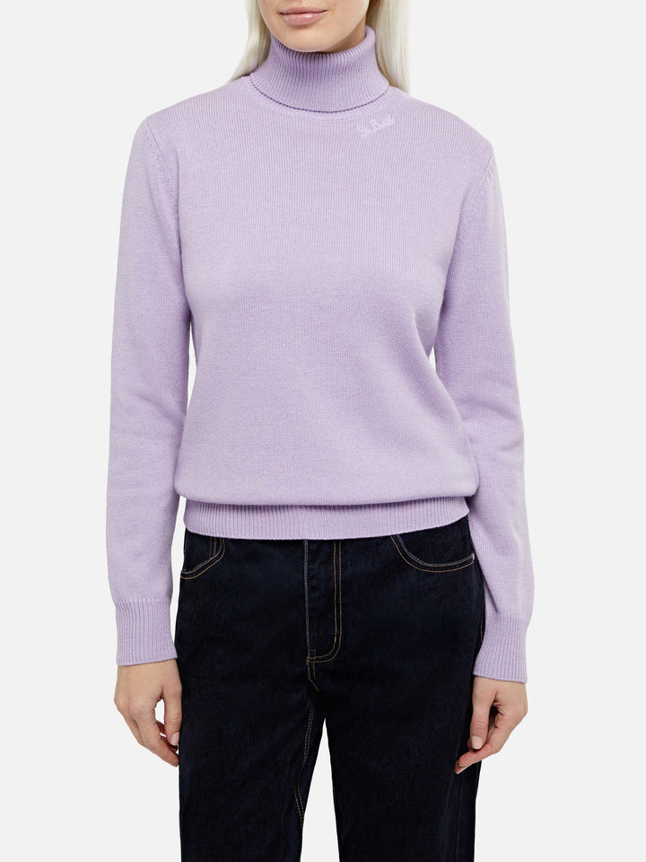 Woman lilac cashmere blend turtleneck sweater Moody - MC2 Saint Barth