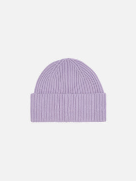 Moss Beanie in lilac ribbed knit with St. Barth embroidery