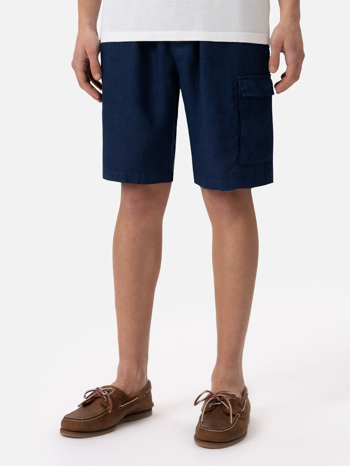 Bermuda Marseille in lino blu navy