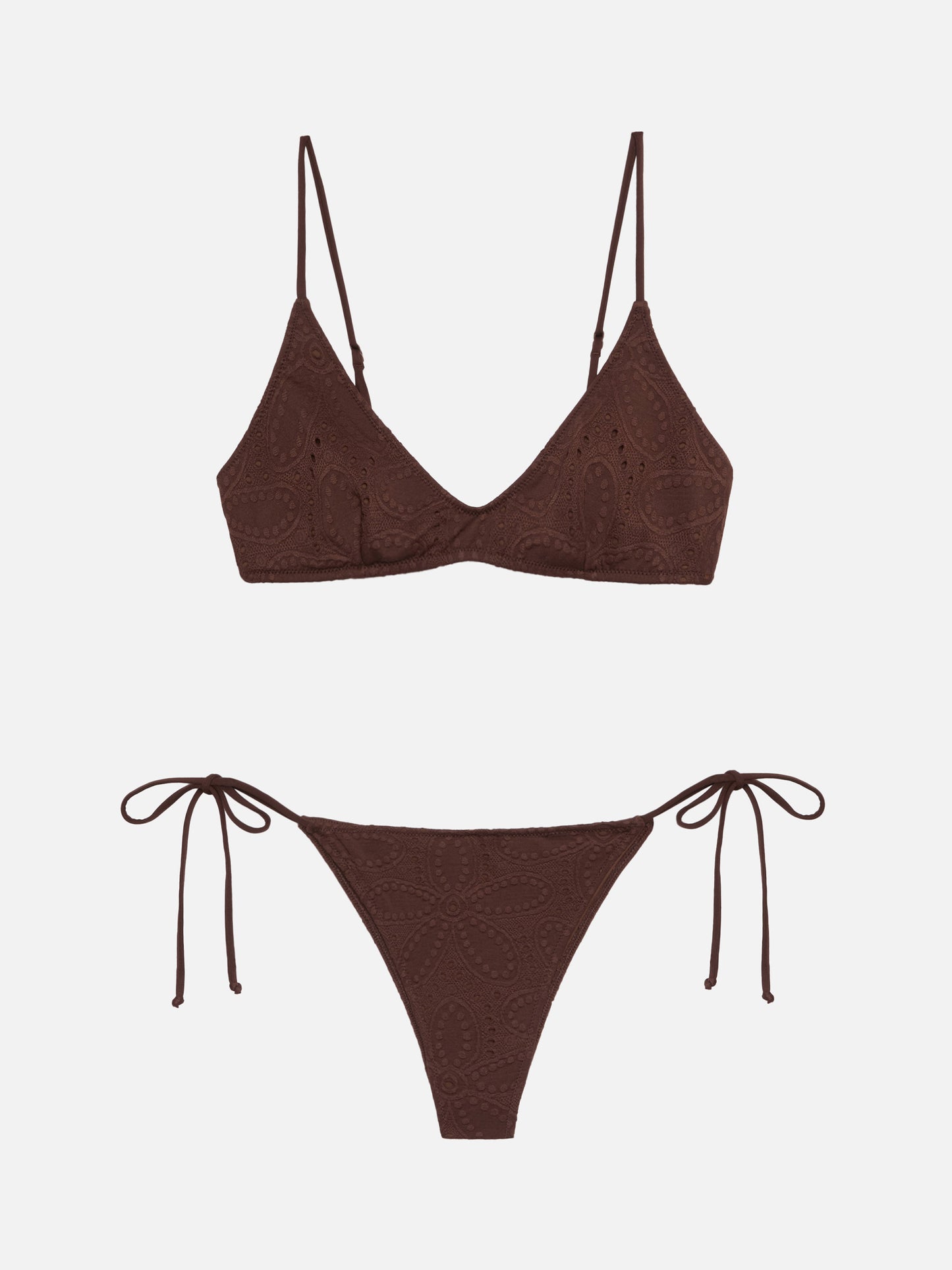 Bikini a bralette scollata Paloma Marielle in sangallo marrone