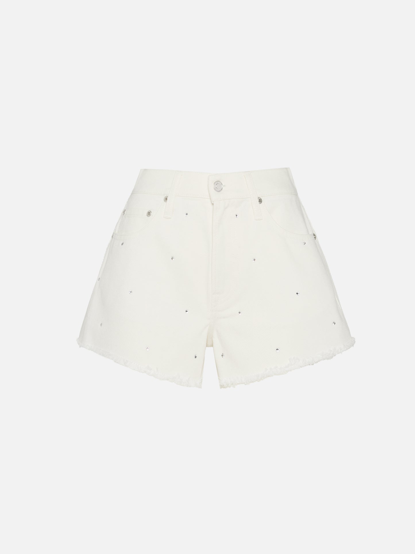 Musa white denim shorts with rhinestone embellishment
