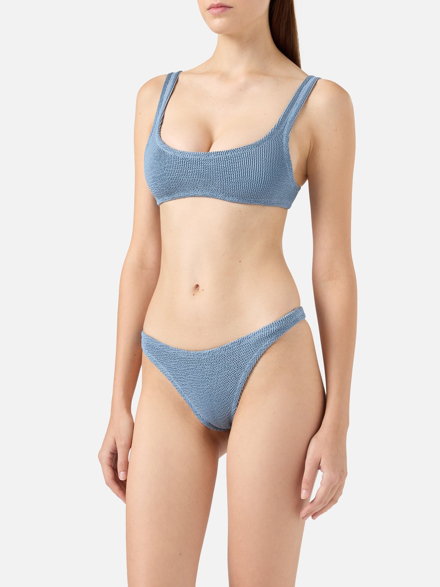 Naima Naomi crinkle bralette bikini in aviator blue