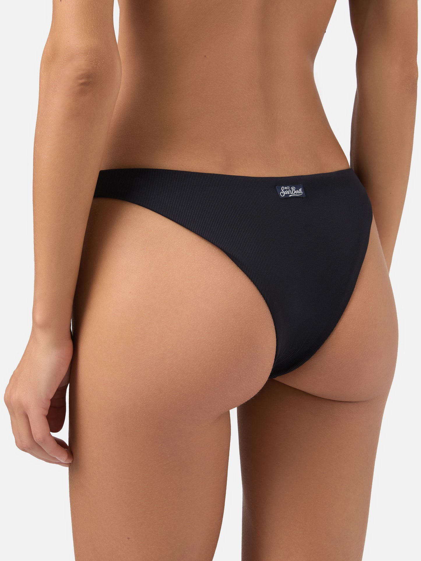 Bikini a bralette monospalla Macy Naomi a costine nero