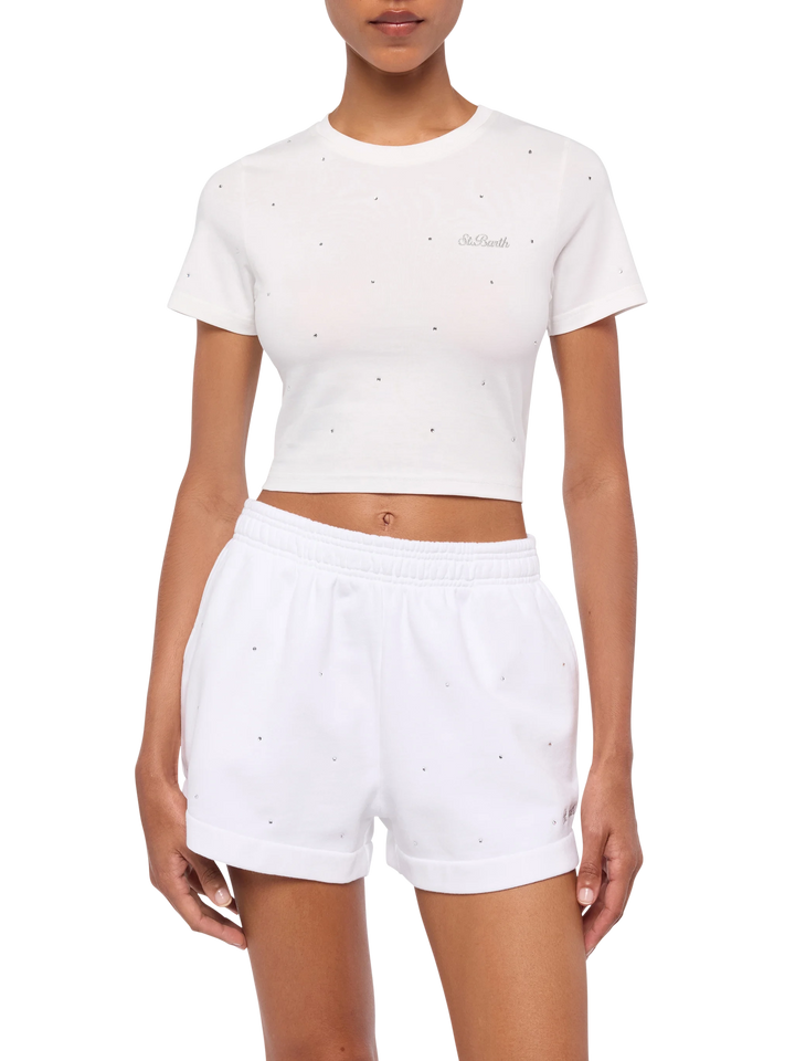 Nives cotton t-shirt with rhinestone embellishment