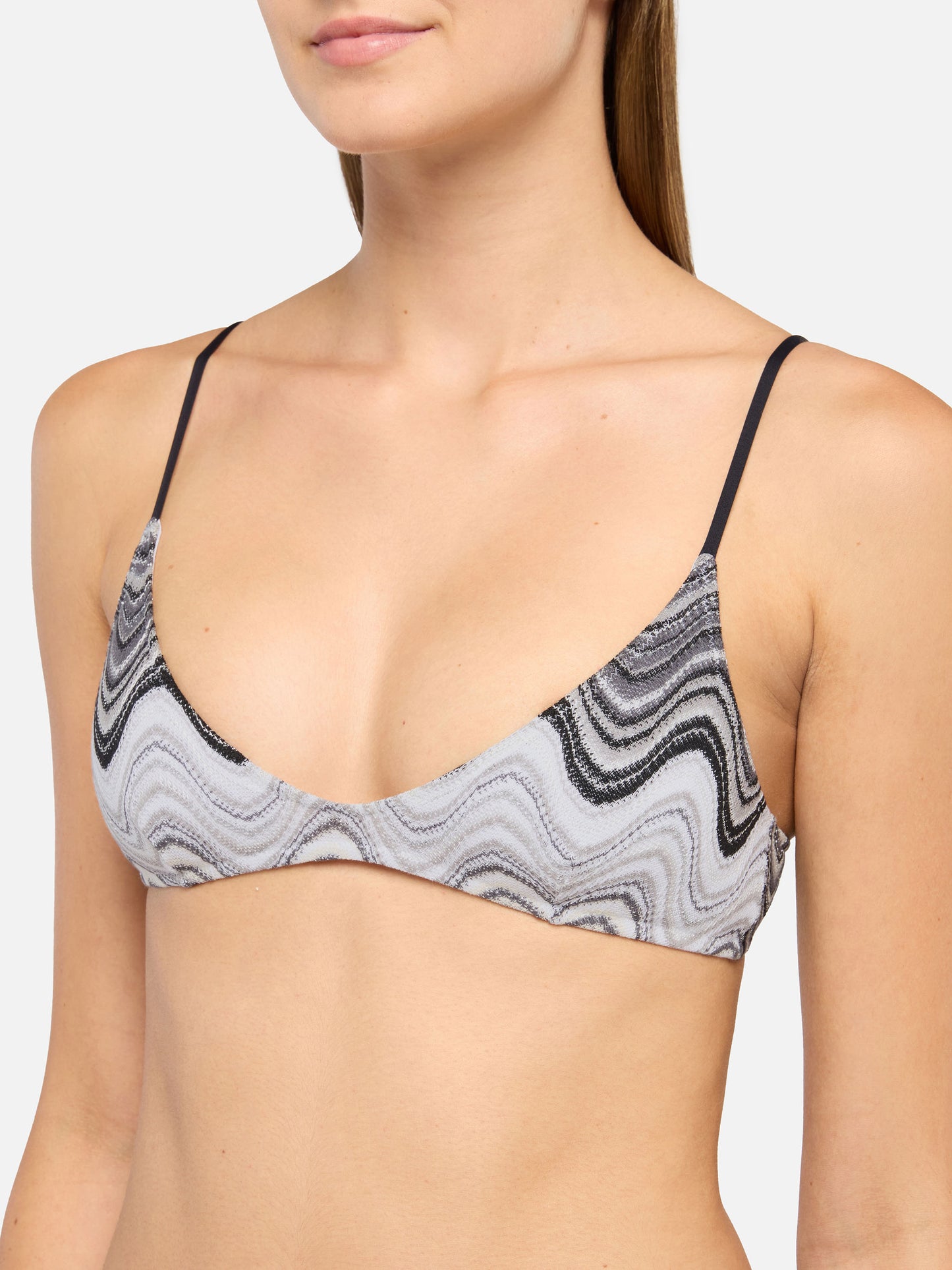 Paloma Norah deep neck bralette bikini in Rachel knit with wave pattern in brown