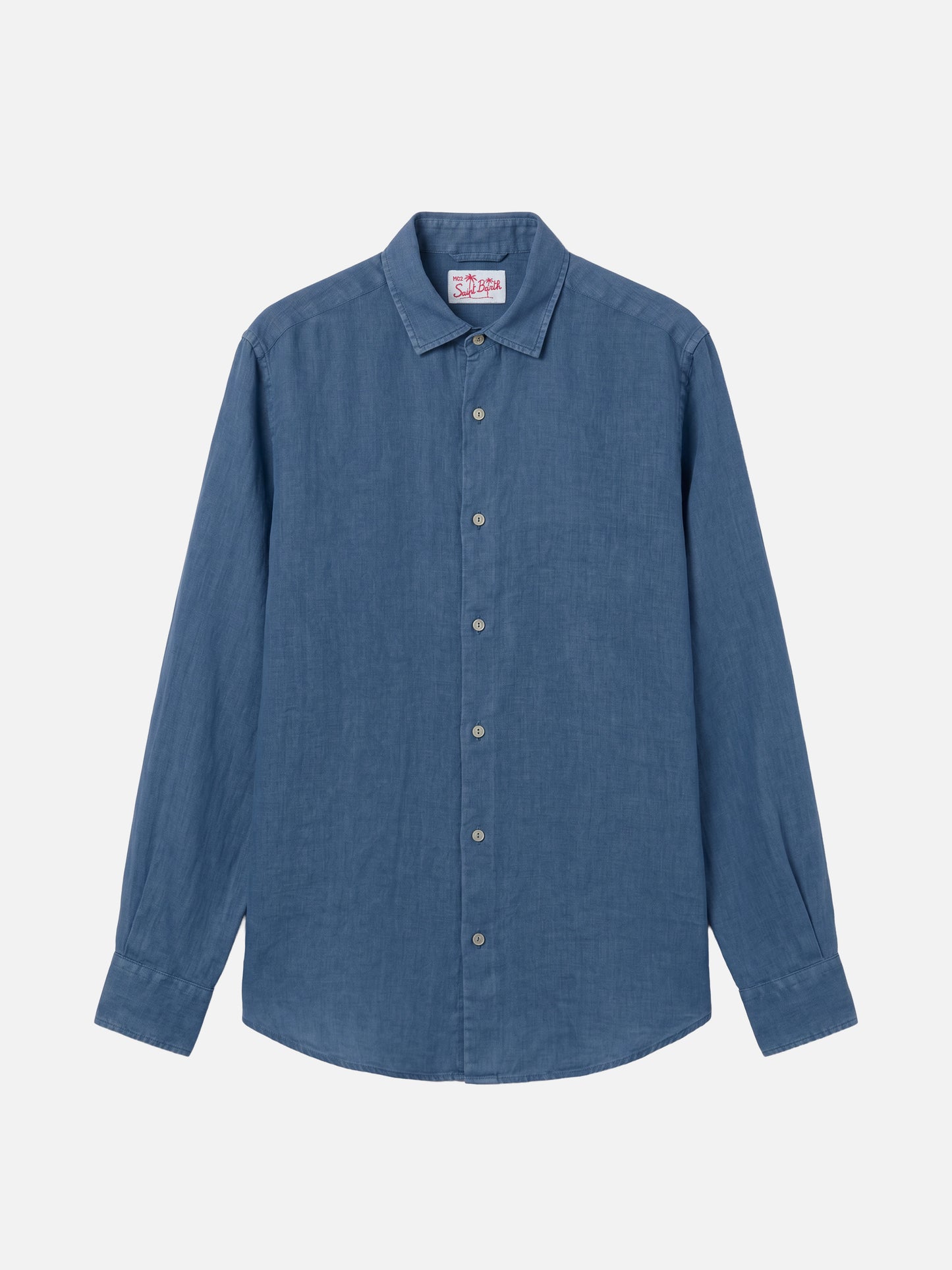Camisa Pamplona en puro lino denim oscuro