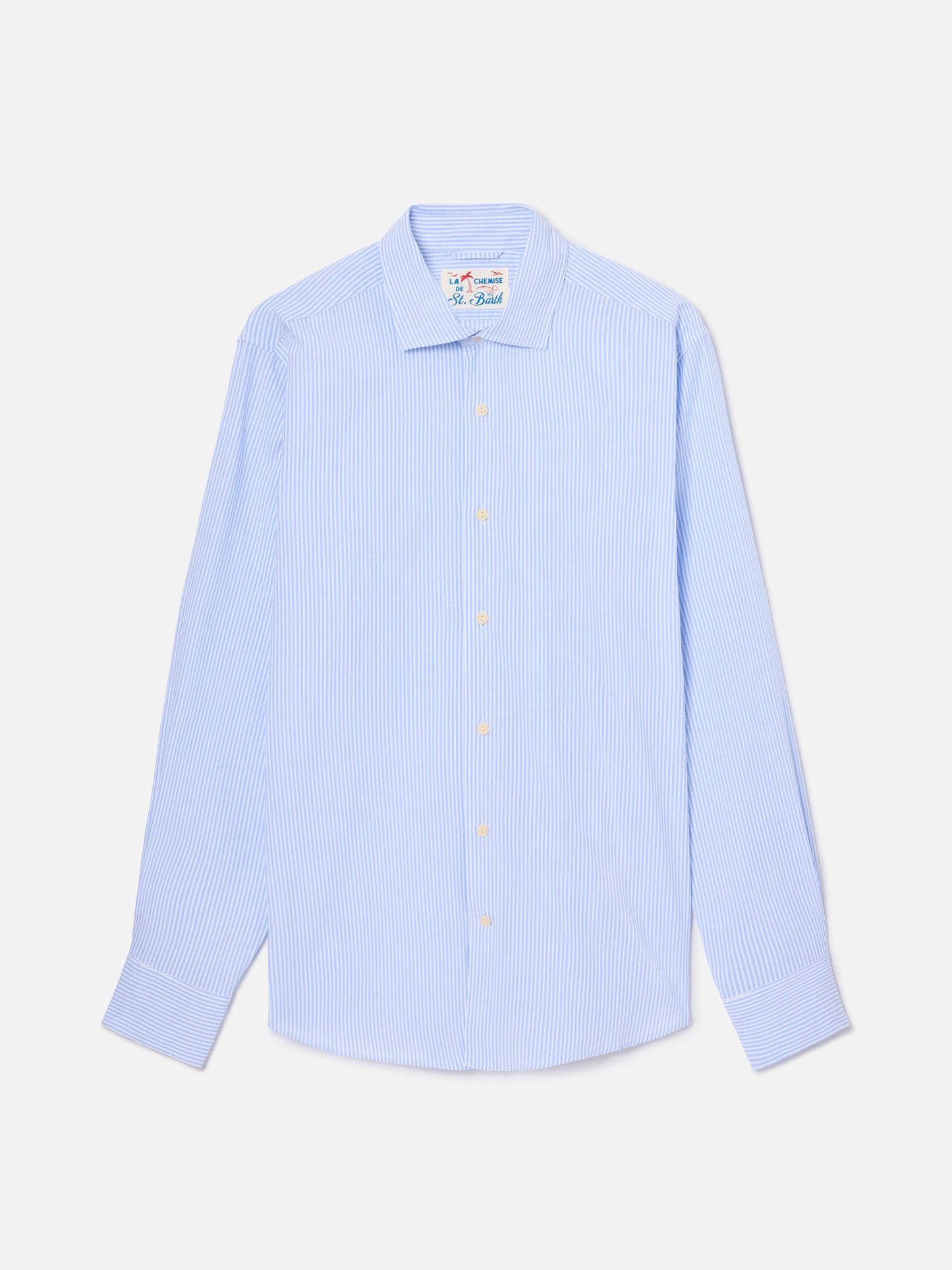 Camisa Pamplona de seersucker a rayas azul claro