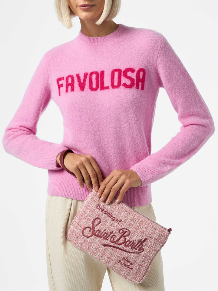 Pink tweed Parisienne pouch with chain - MC2 Saint Barth