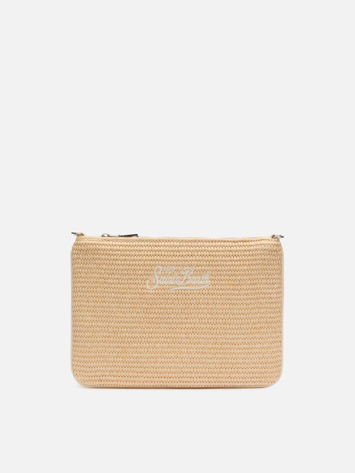 Parisienne – Beuteltasche in Strohoptik mit aufgesticktem Logo