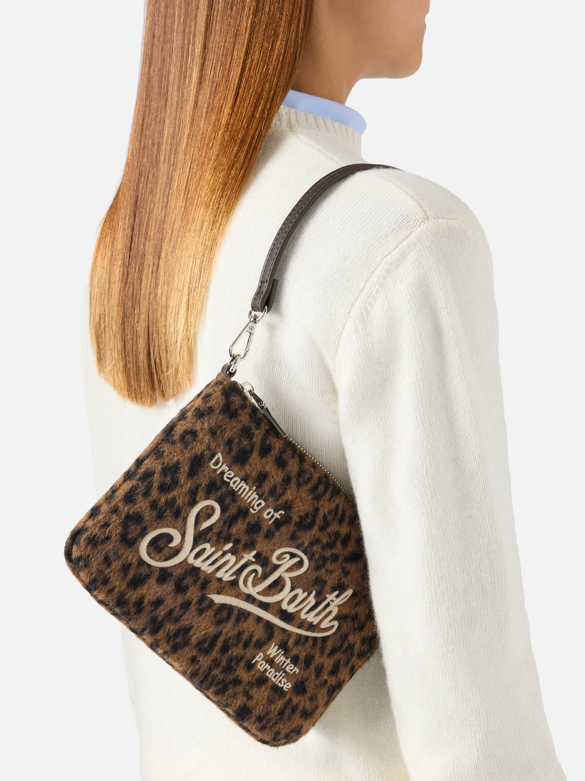 Mini Parisienne Schultertasche aus Filz mit Leopardenmuster