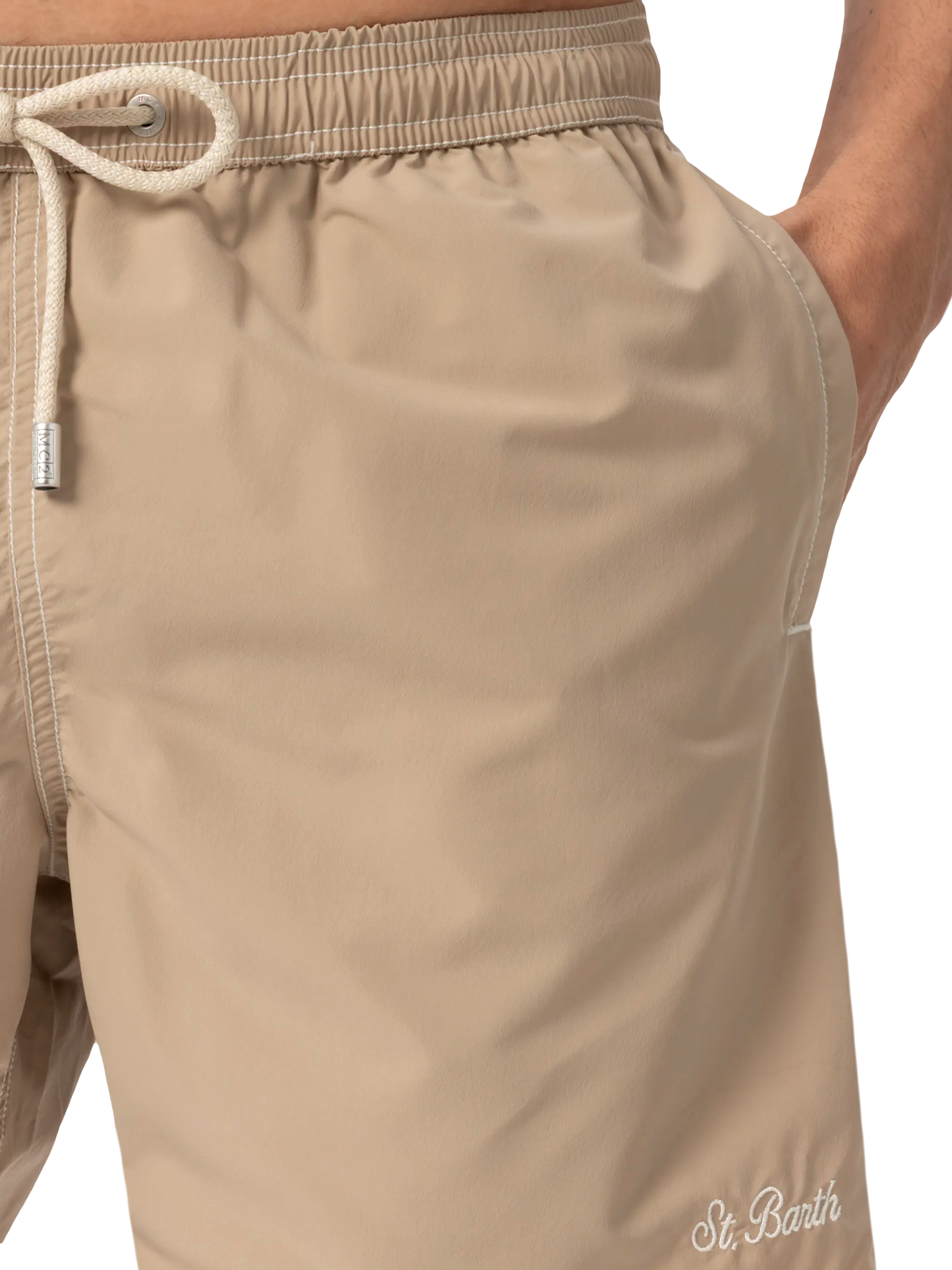 Beige mid-length classic light swim shorts Patmos - MC2 Saint Barth