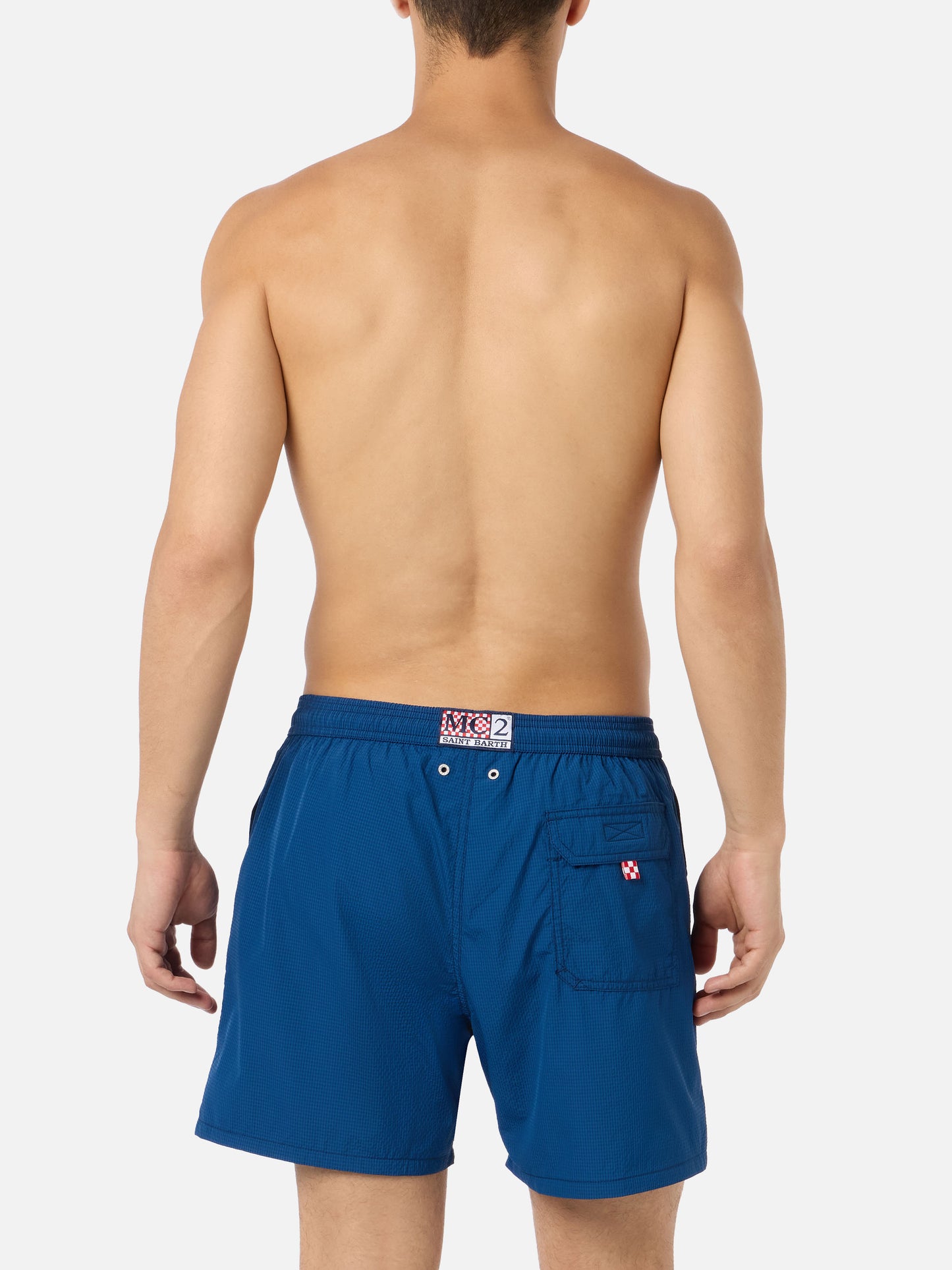 Patmos navy blue seersucker classic light swim shorts