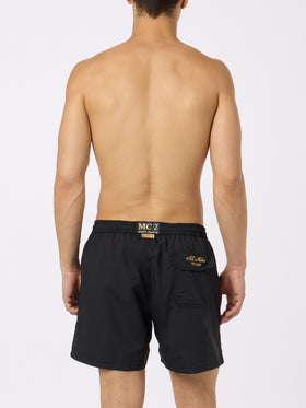 Black classic light swim shorts Patmos with Milan 125 embroidery | AC MILAN 125 SPECIAL EDITION - MC2 Saint Barth