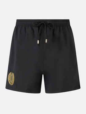 Black classic light swim shorts Patmos with Milan 125 embroidery | AC MILAN 125 SPECIAL EDITION - MC2 Saint Barth