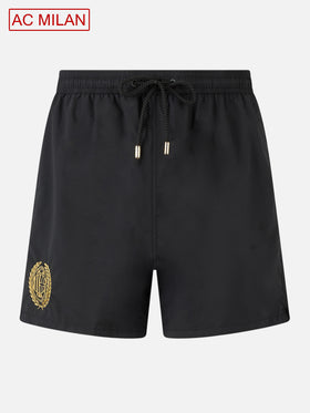 Black classic light swim shorts Patmos with Milan 125 embroidery | AC MILAN 125 SPECIAL EDITION - MC2 Saint Barth