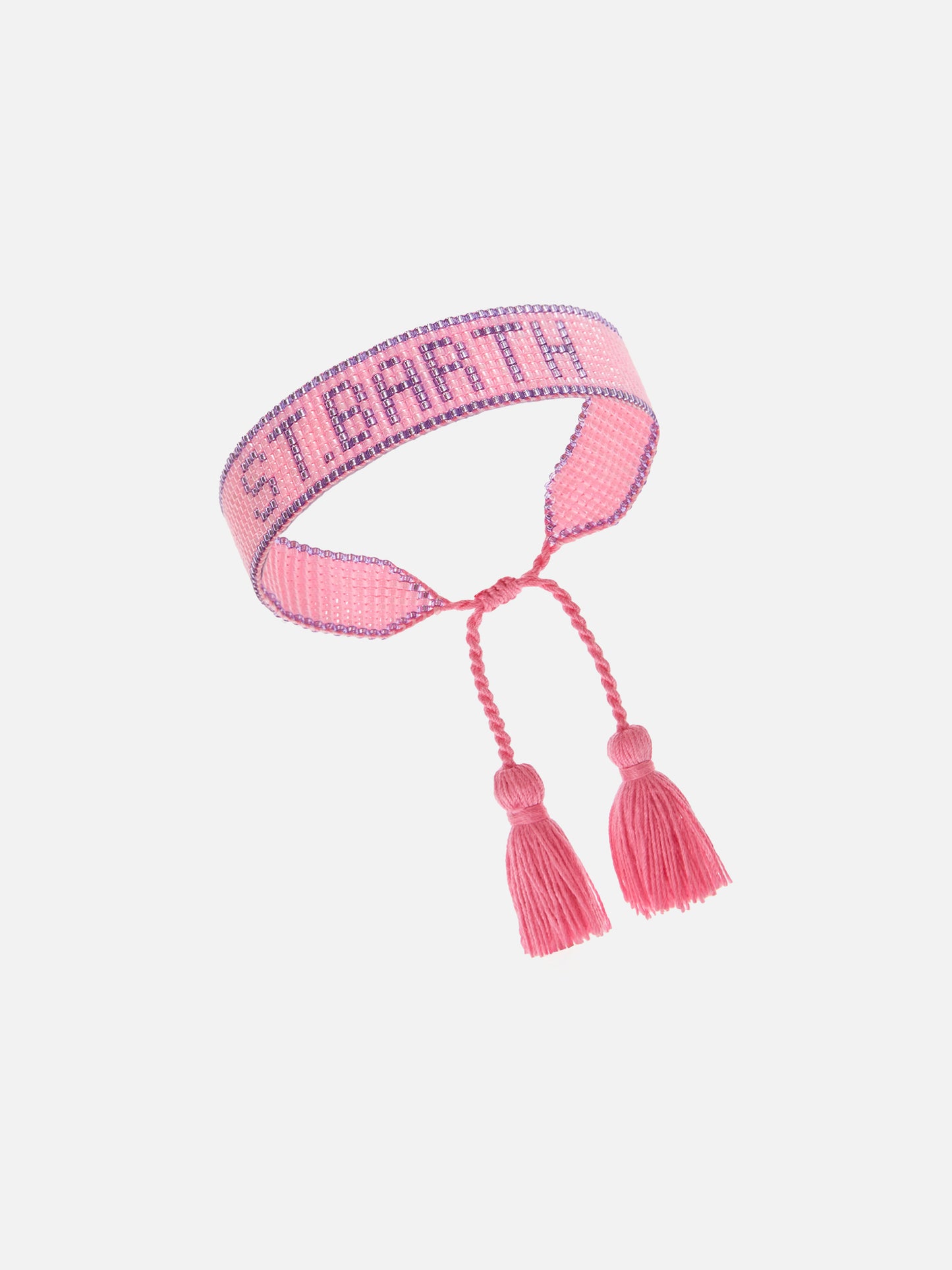 Bracciale in tessuto con lettering St. Barth in perline rosa e viola