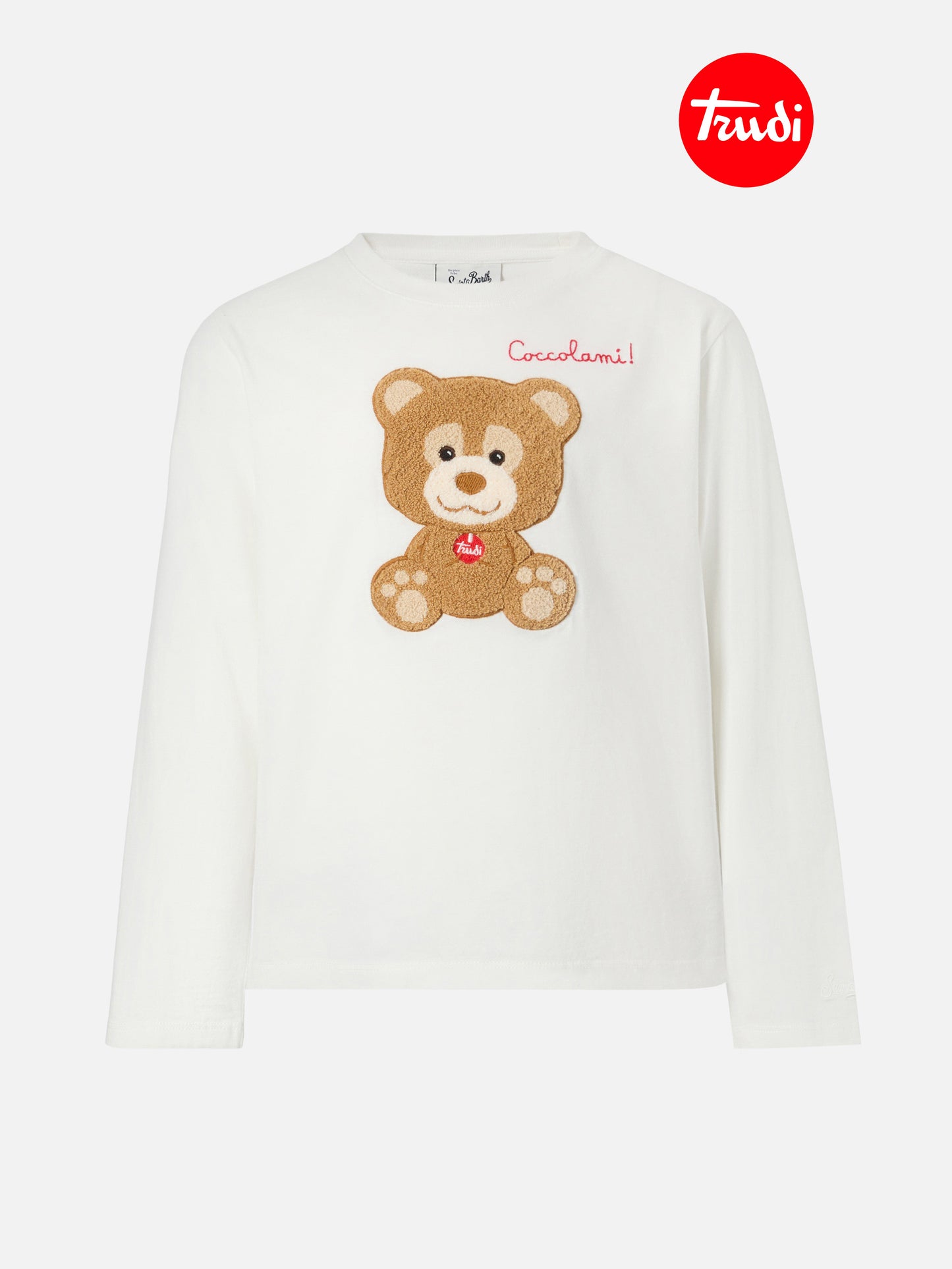 Penny long-sleeve cotton T-shirt in white with Trudi bear terry appliqué | TRUDI SPECIAL EDITION