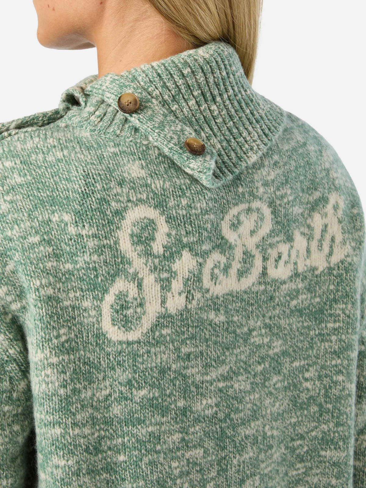 Jersey de lana de cuello alto Sage Philomene con bordado del logotipo