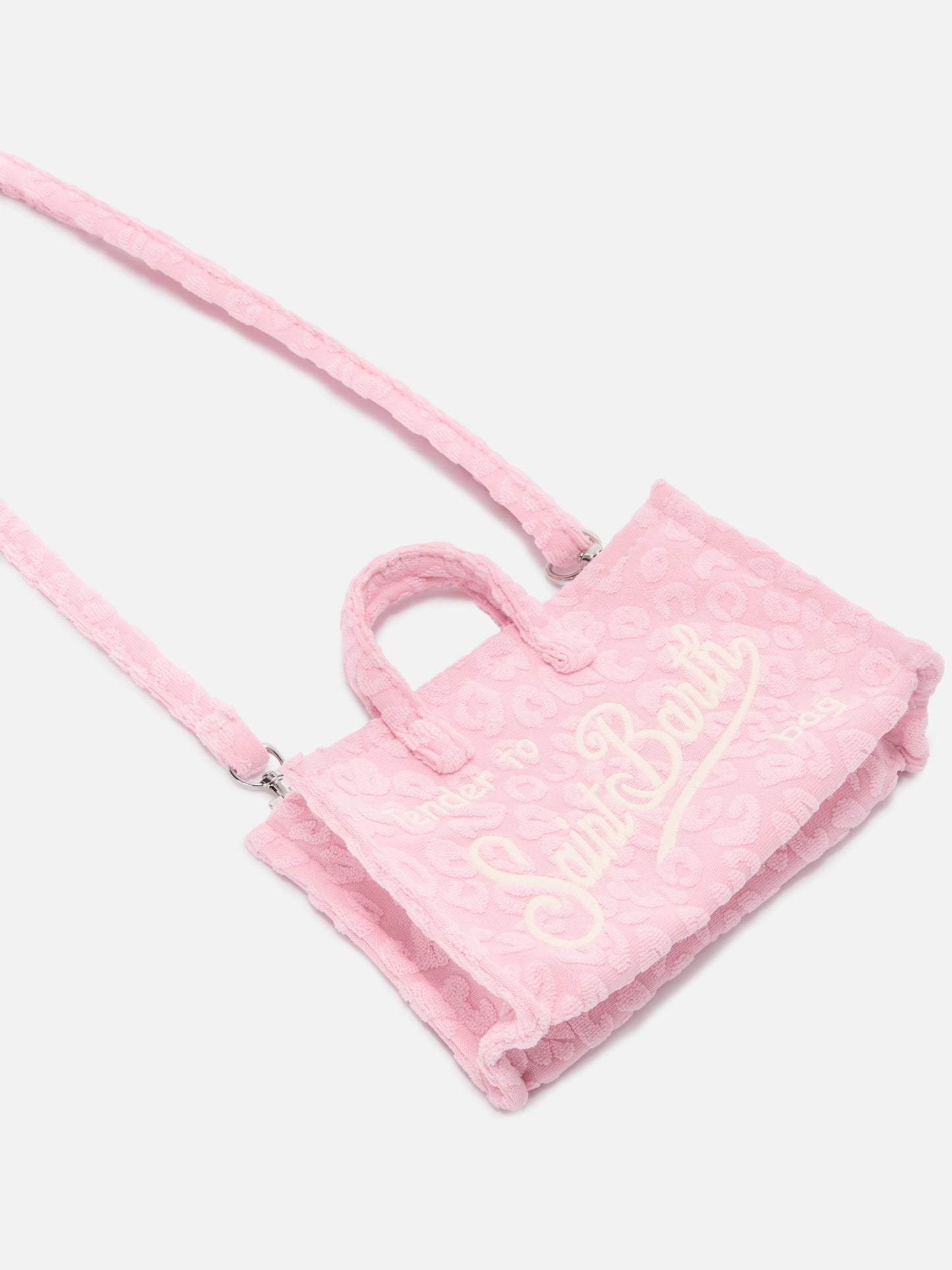 bolso micro Phone de efecto rizo con motivo de leopardo en relieve