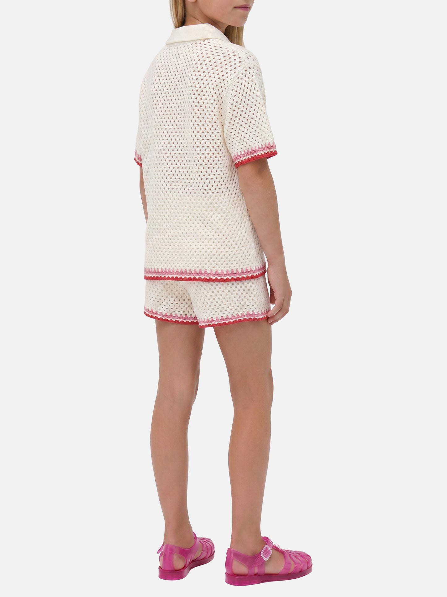 Short en mélange de coton Yvette Jr blanc avec patchs brodés