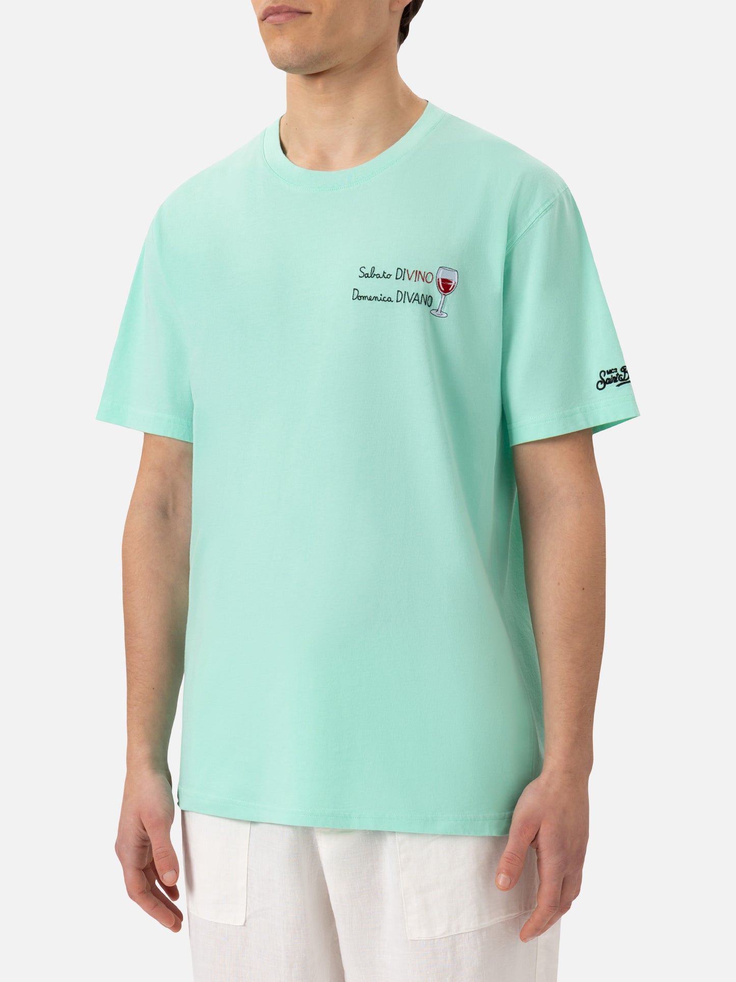 Classic fit cotton jersey t-shirt Portofino with Sabato Divino Domenica Divano embroidery - MC2 Saint Barth