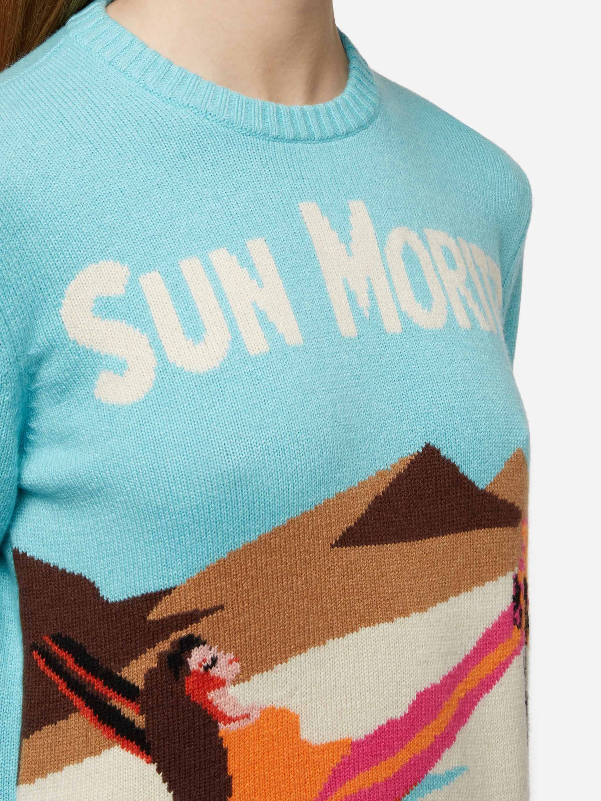 Light blue sweater New Queen with Sun Moritz postcard jacquard - MC2 Saint Barth