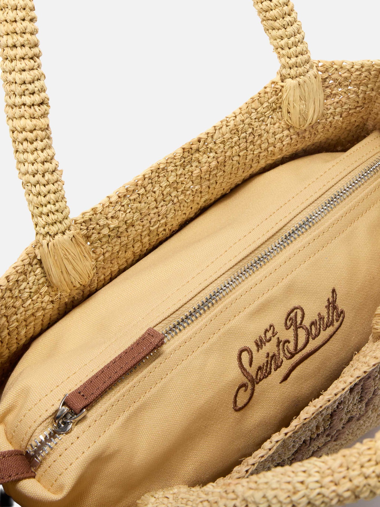 Sac de plage moyen en raphia avec logo brodé contrasté