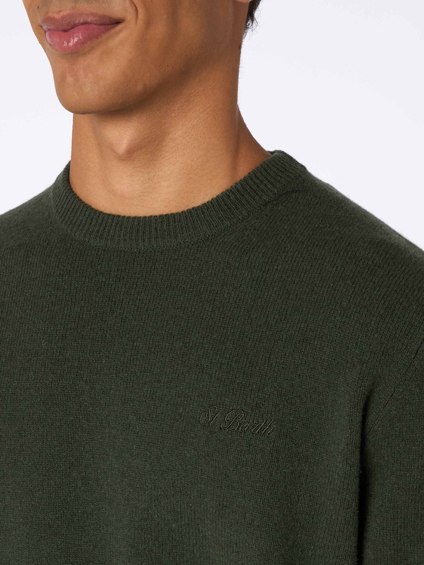 Man military green lambswool sweater Regent - MC2 Saint Barth