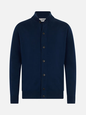 Herren Marineblau Cardigan Savile aus Merinowolle