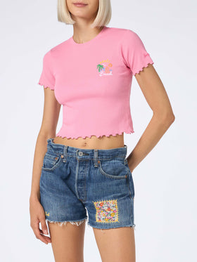 Woman ribbed t-shirt with Après Beach embroidery - MC2 Saint Barth
