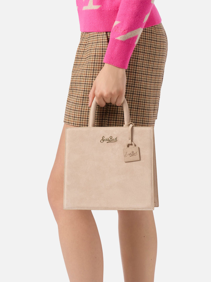 Borsa a mano Shop Bag Midi in pelle scamosciata beige