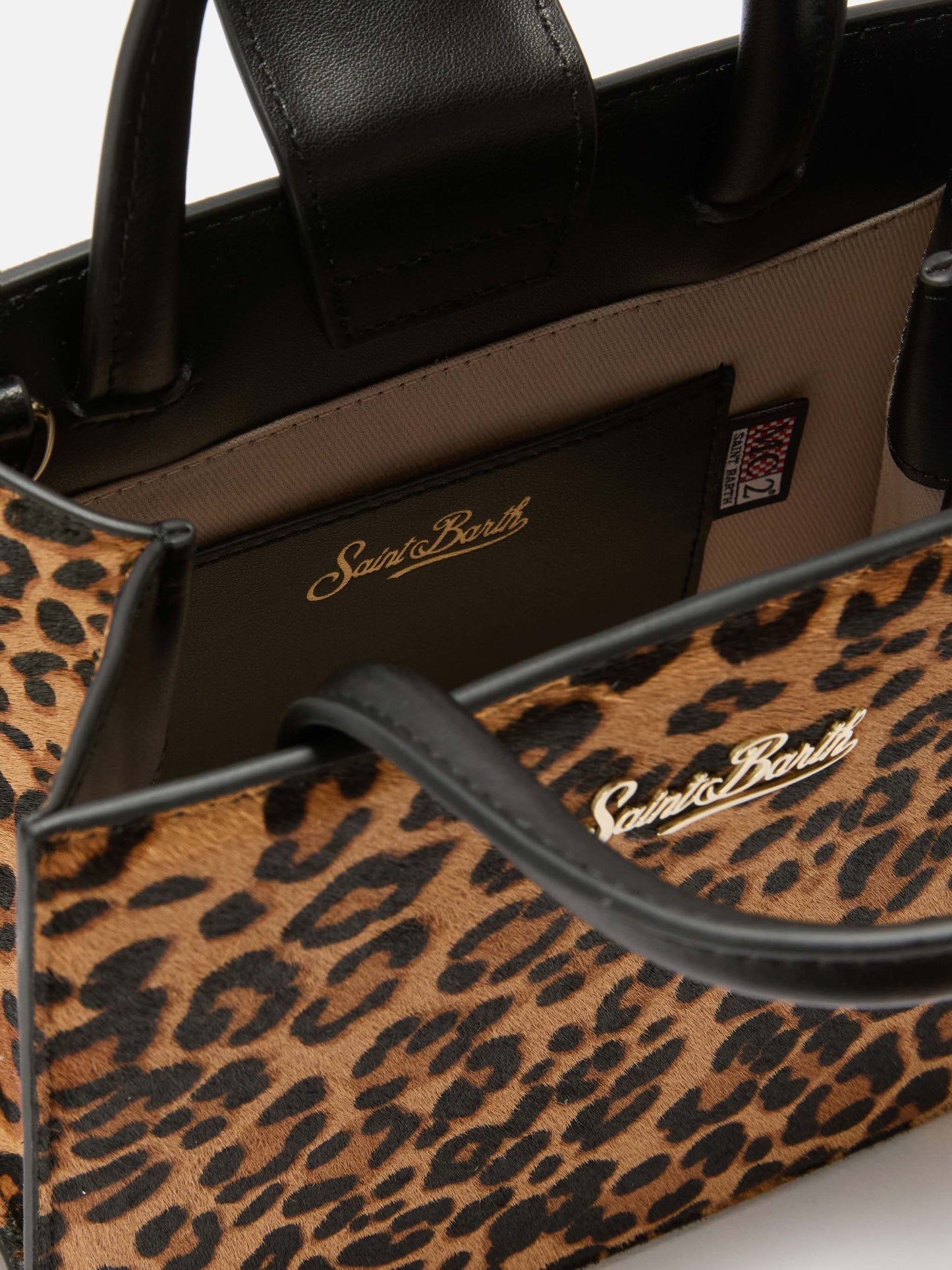 Structured Shop Mini bag in leopard pony hair with metal tag